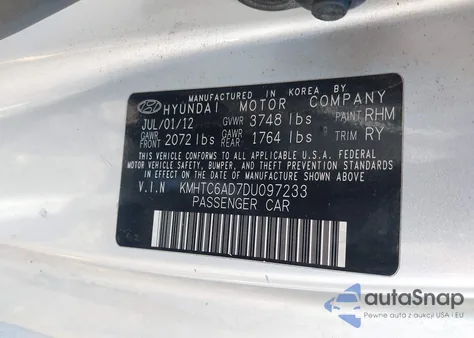 2013 Hyundai Veloster Base W/Black/Base W/Gray/Base W/Red/Re:mix из США, поврежденный, VIN KMHTC6AD7DU097233